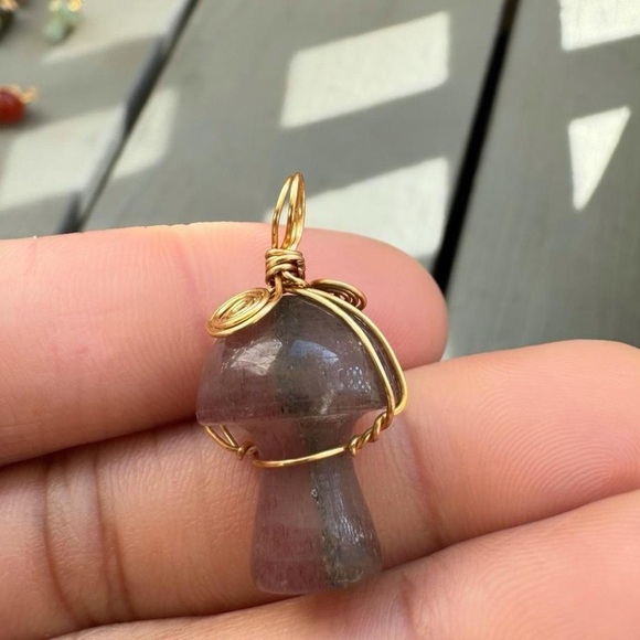 Strawberry Quartz Wire Wrapped Mushroom Pendant - Picture 4 of 6